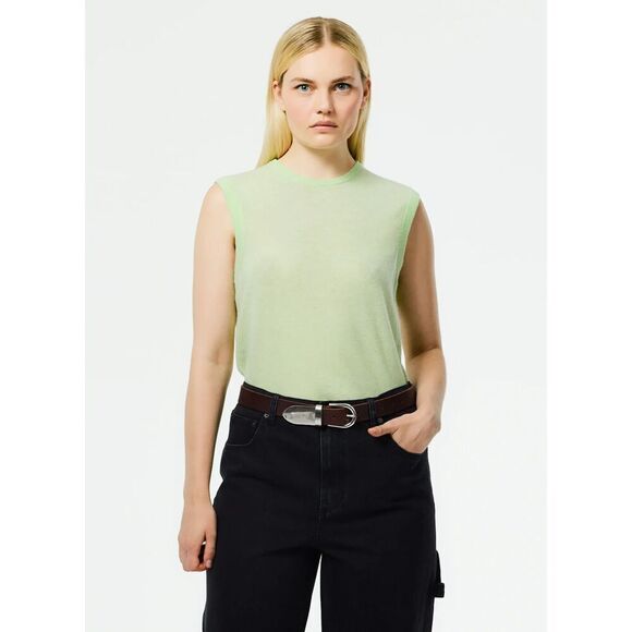 Tibi Skinlike Mercerized Wool Sleeveless Sweater in Pale Lime - Picture 1 of 4